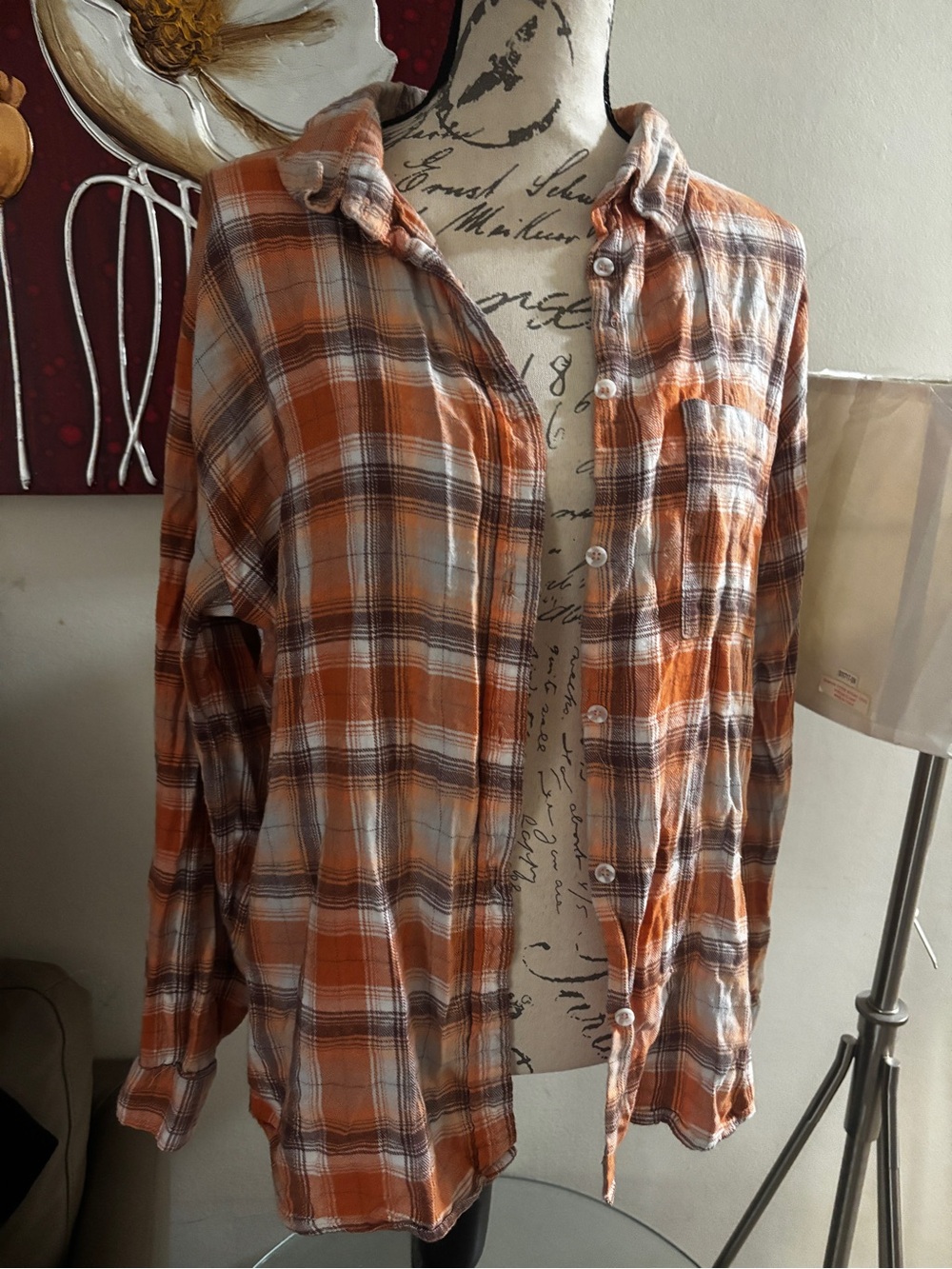 Cotton On Orange and White Plaid Button-Down Shirt